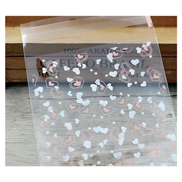 

7x7cm xmas cellophane self-adhesive clear candy gift bags heart print cello reusable cookies soap wedding party bags