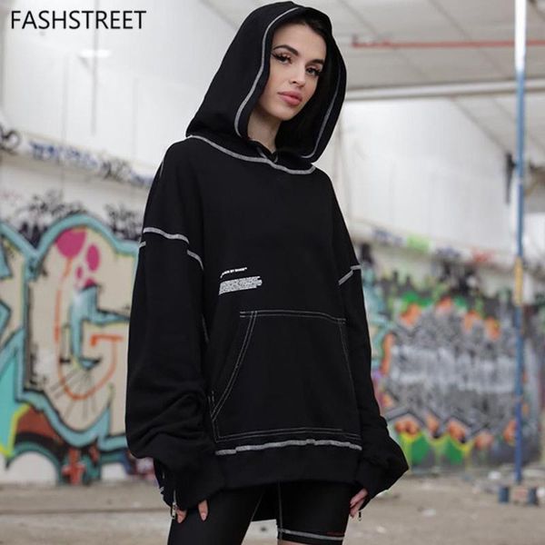 

women's hoodies & sweatshirts fashstreet patchwork black oversize hoodie sweatshirt women long sleeve with pockets loose pullover girl