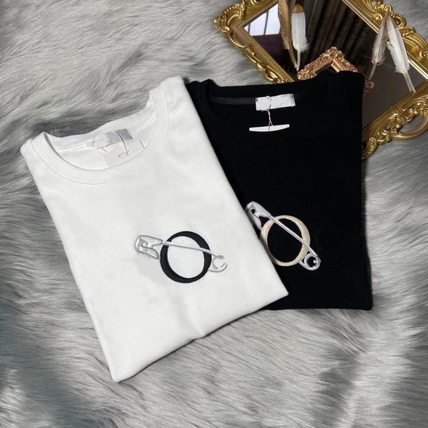 

new di embroidery pin letter short sleeve round neck loose t-shirt0, White