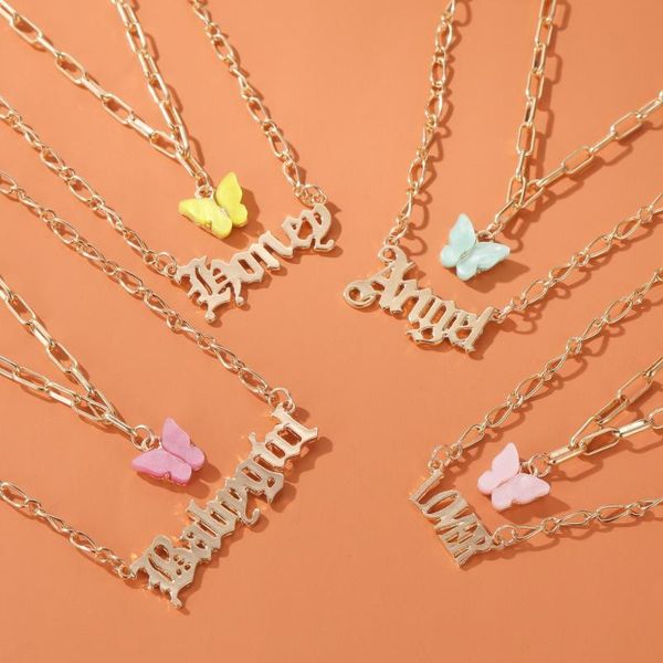 

pendant necklaces fashion layered necklace female acrylic butterfly double layer letter alphabet angel jewelry for women, Silver