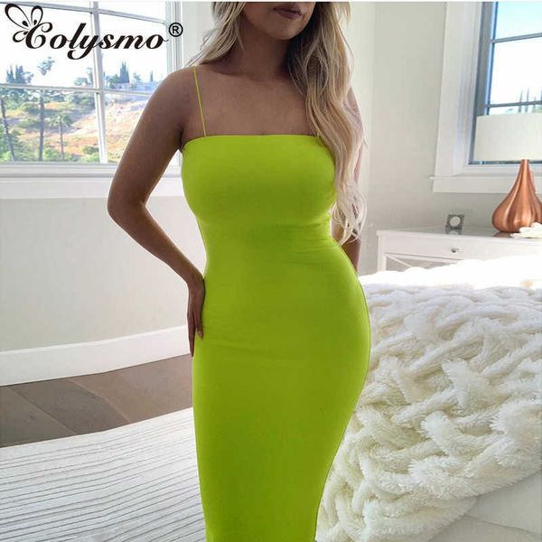 Colysmo Doppi Strati Abito Estivo Donna Backless Sexy Aderente Lungo Donna Party Night Cotone Elegante Lime 210527