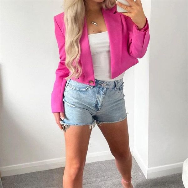 

women's suits & blazers zxqj women 2021 fashion crossover cropped blazer coat vintage long sleeve slits cuffs female outerwear chic, White;black