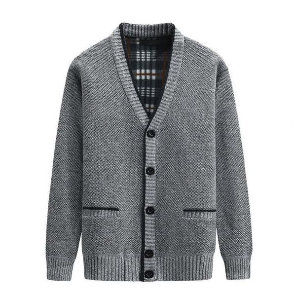 

men's sweaters v-neck pockets sweater coat autumn winter fleece lining solid color cardigan outerwear, White;black