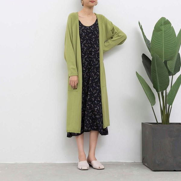 

ice silk curled knitwear cardigan women's summer medium long cape outer with shawl pocket show thin coat, White;black