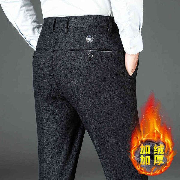 

jeans winter plush thickened casual high waist straight high-quality warm pants men's comfortable cashmere, Blue