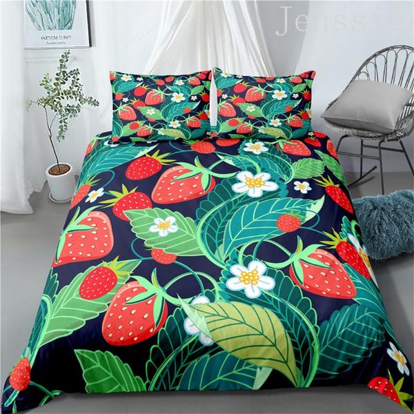 

bedding sets fruit cartoon printed set  single quilt cover pillowcase soft king size duvet strawberry 2/3 pcs