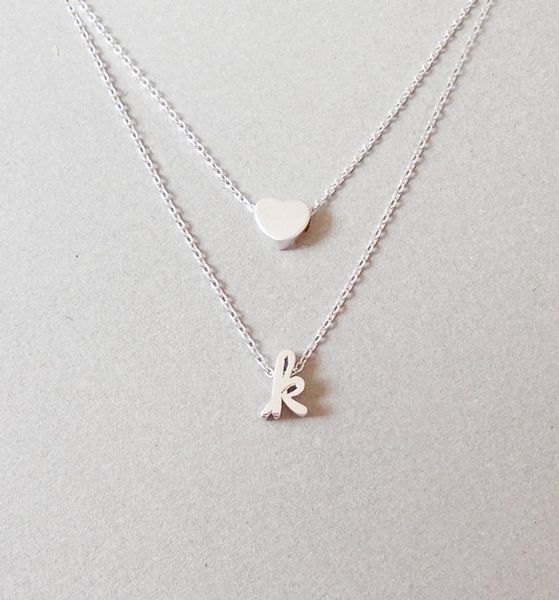 

pendant necklaces heart and cursive initial layered necklacegold necklacewedding valentine's day gift fc078, Silver