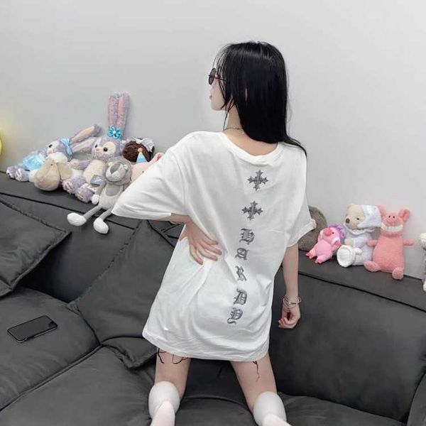 

crosin summer crosin early spring new silver needle 21ss back cross sanskrit embroidery short sleeve, White