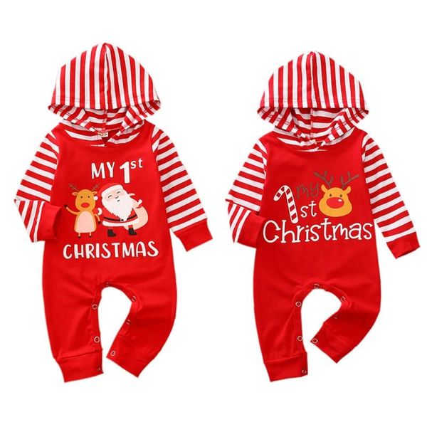 

jumpsuits 0-12m born christmas hooded neck stripe long sleeve cartoon romper baby boys girls xmas overall clothes, Blue