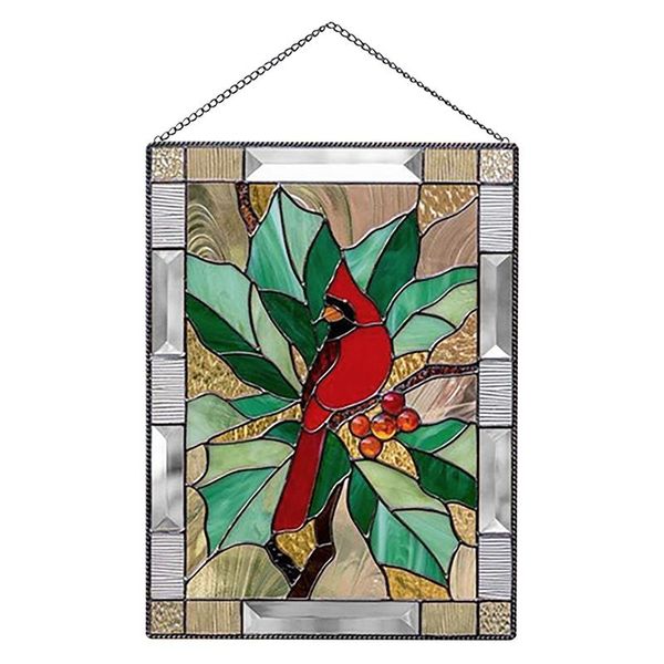 Objetos decorativos estatuetas vitrais painel de janela pendurados padrão pássaro acrílico pingente com corrente artesanal parede decoração de casa