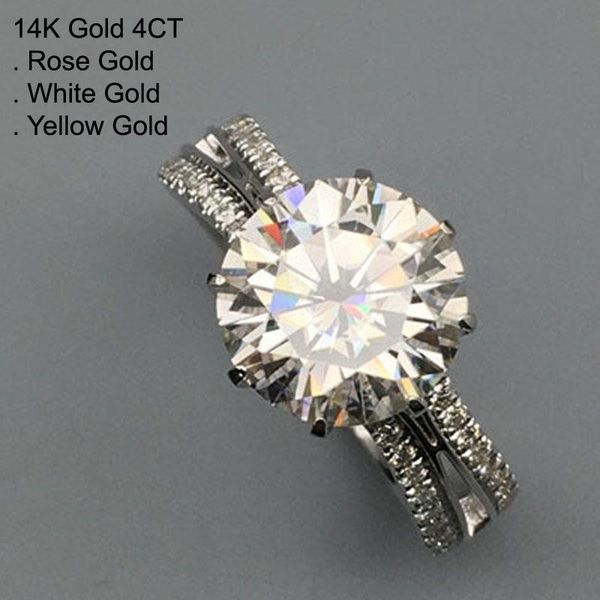 

cluster rings 14k white gold 4 moissanite diamond ring women round trendy 2 rows wedding party engagement anniversary ct d color, Golden;silver
