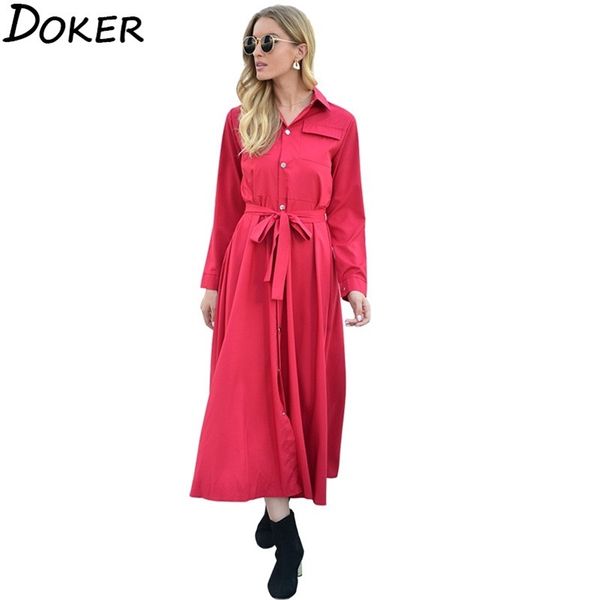 

women long dress autumn winter solid color fashion turn-down collar sleeve office ladies es casual elegant shirt 210604, Black;gray