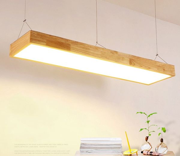 Lampadario a soffitto in legno naturale Lampada a sospensione rettangolare Sala da pranzo Apparecchi di illuminazione a sospensione per ufficio