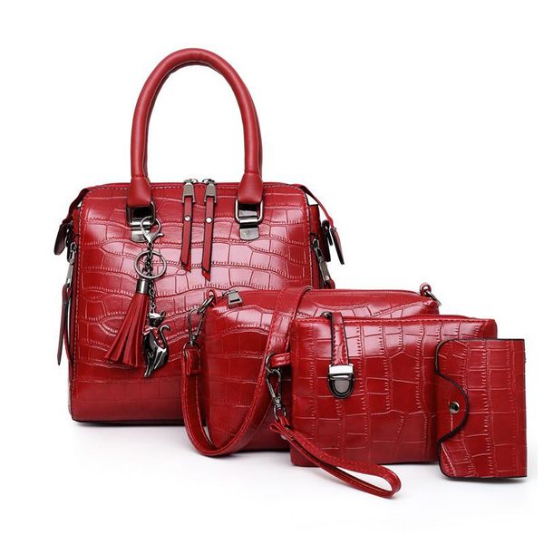 

evening bags 4ps women set luxury crocodile female handbags pu leather shoulder brand tassel composite messenger bag