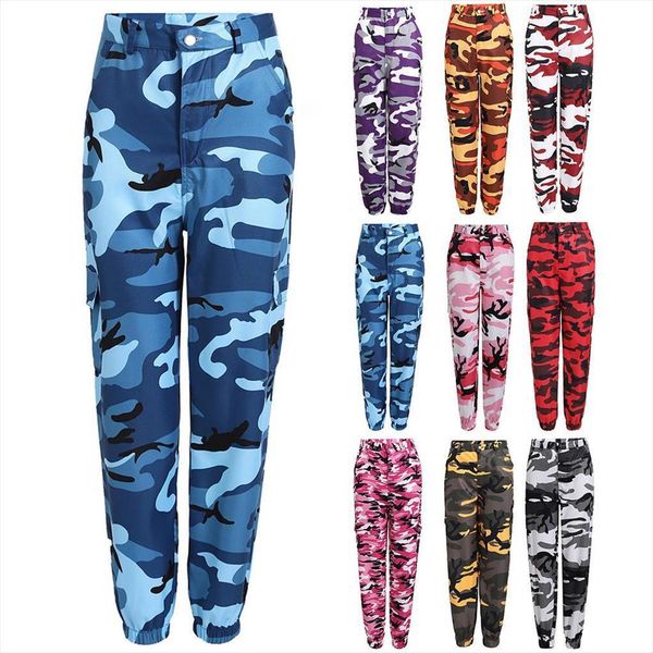 

fashion casual camouflage print elastic women capris sport cargo pantsÂ ankle tied trousers cotton spandex womens size s 3xl, Black;white