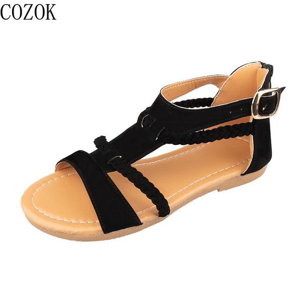 

women's sandals lace-up solid color women's shoes simple casual fashion all-match outdoor sandals trend 2021, Black