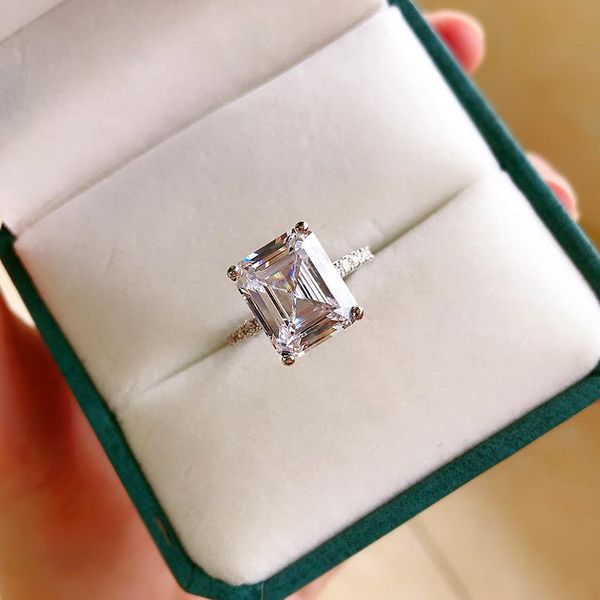 

cluster rings ladies luxury s925 standard sterling silver square moissanite wedding ring, Golden;silver