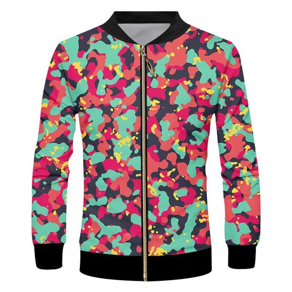 

men's jackets ifpd eu/us size red green camouflage zipper jacket men streetwear colorful camo 3d print america plus casual coat, Black;brown