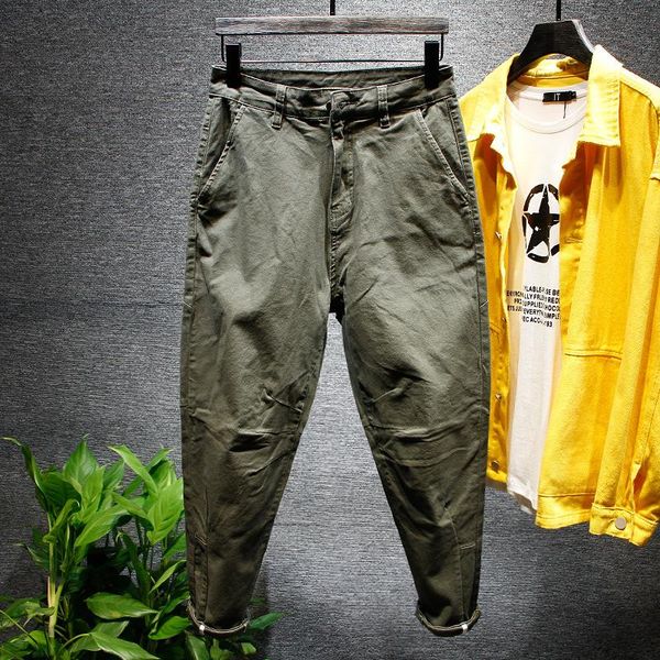 

men's spring, autumn and winter 2021 fashion retro fashion casual pants slim straight all-match solid color trousers men, Blue