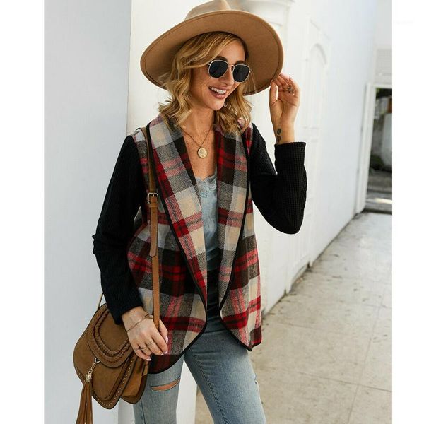 

fashion women's plaid print long sleeve sweater cardigan coat jacket women blends waistcoat winter warm outwear1, Black