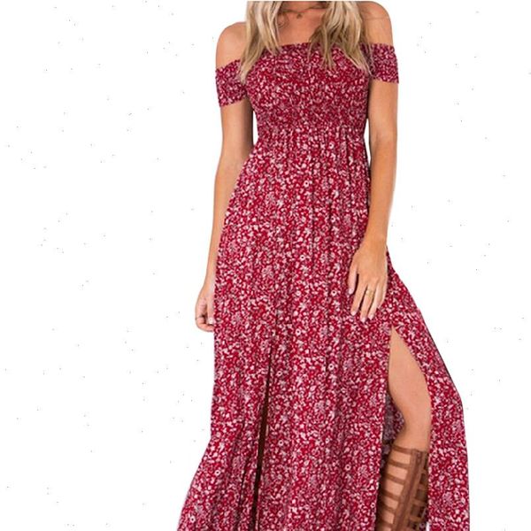 

bohemian summer dresses 2021 red floral casual long dress for women boho dresses shoulder long beach vestidos sundress, Black;gray