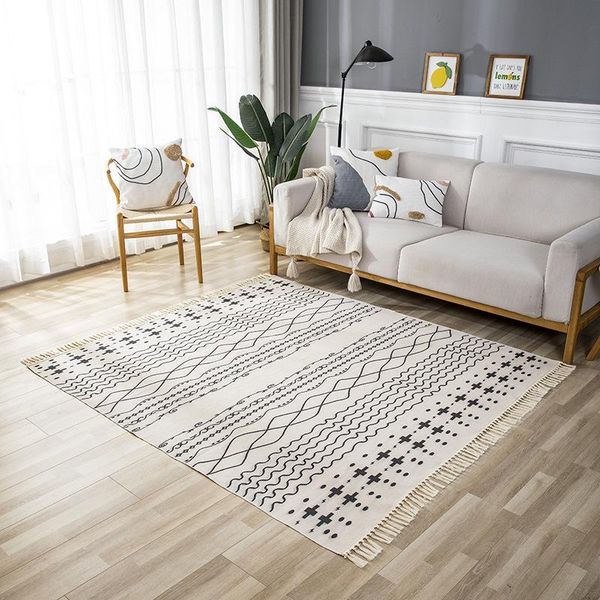 

carpets retro ethnic style bedroom bedside simple floor mats nordic cotton living room coffee table and linen sofa carpet