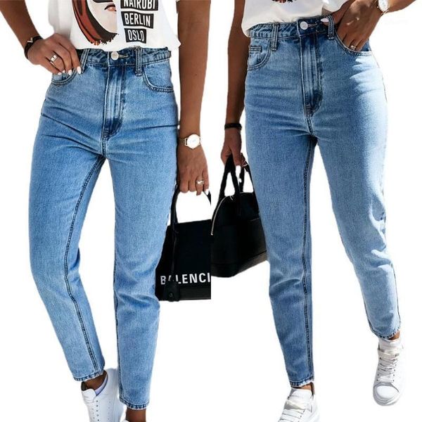 

women's jeans high waisted stretch skinny ladies denim jeggings pants fashion trousers, Blue