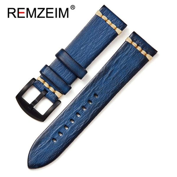 

watch bands remzeim band for men women 18mm 20mm 22mm 24mm genuine leather strap blue green red replacement belt, Black;brown