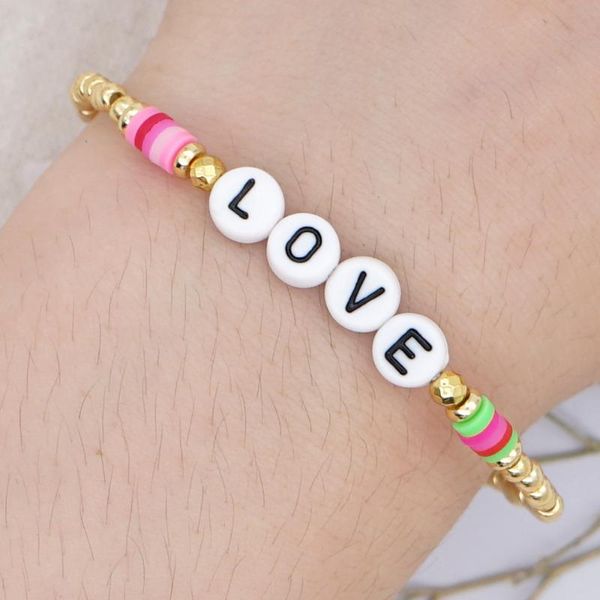 

beaded, strands bracelets love letter heishi vinyl bracelet for women bohemian femme jewelry gold color beads armband, Black