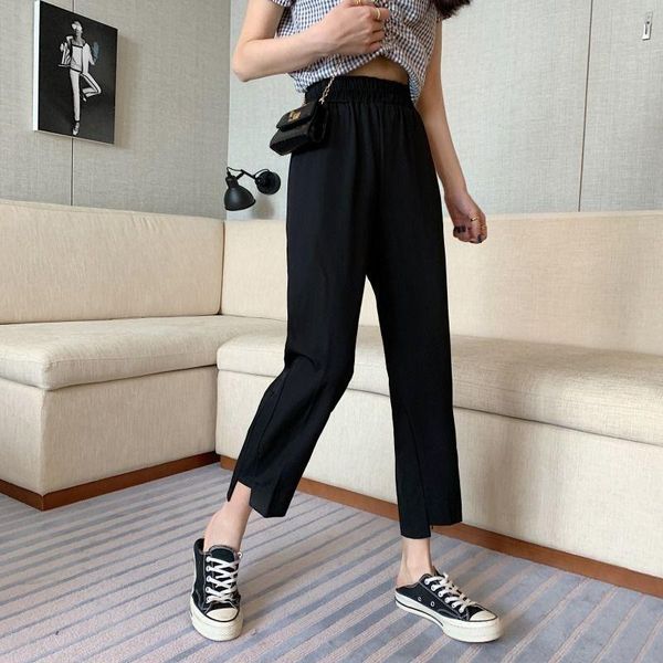 

women's pants & capris women ankle-length straight casual solid elastic-waist all-match trendy slim korean style womens trousers drape, Black;white