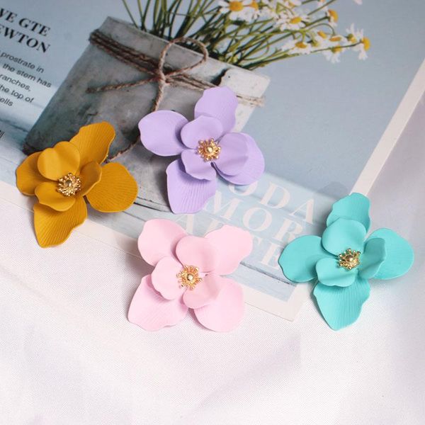 

stud jujia summer candy color statement pink flowers trendy simple earrings for women wedding gifts jewelry, Golden;silver