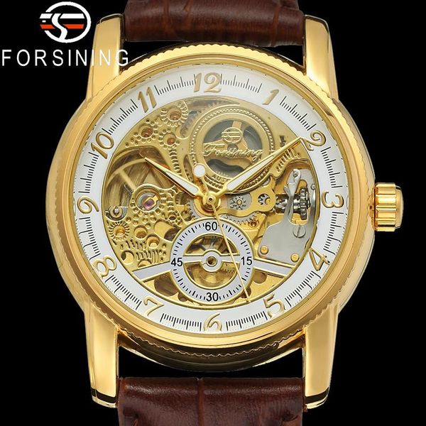 

forsining classic automatic mechanical men wristwatch army sport male clock skeleton man watch 8120, Slivery;brown