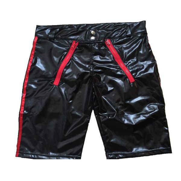 

men patent leather zipper tight shorts wetlook clubwear, White;black