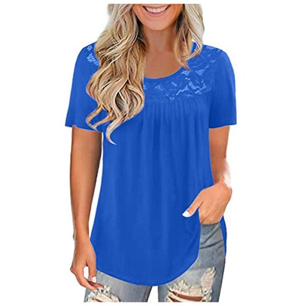 

women's t-shirt 2021 fashion women t shirt lace solid splicing o-neck short sleeve femme summer clothing koszulki damskie, White