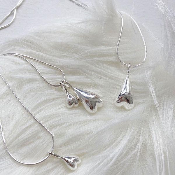 

pendant necklaces minar punk silver colour big small love heart drop necklace for women girls thin chain fashion accessories