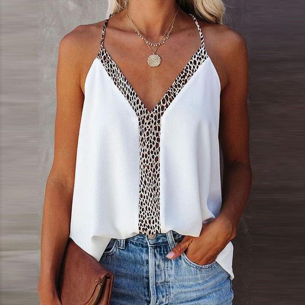 

summer sleeveless deep womens camis v neck casual camisole streetwear female leopard print fashion mujer top, White