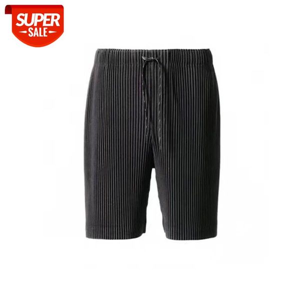 

homme plisse knitted shorts men women joggers drawstring homme plisse loose solid color casual shorts #q19p, Black