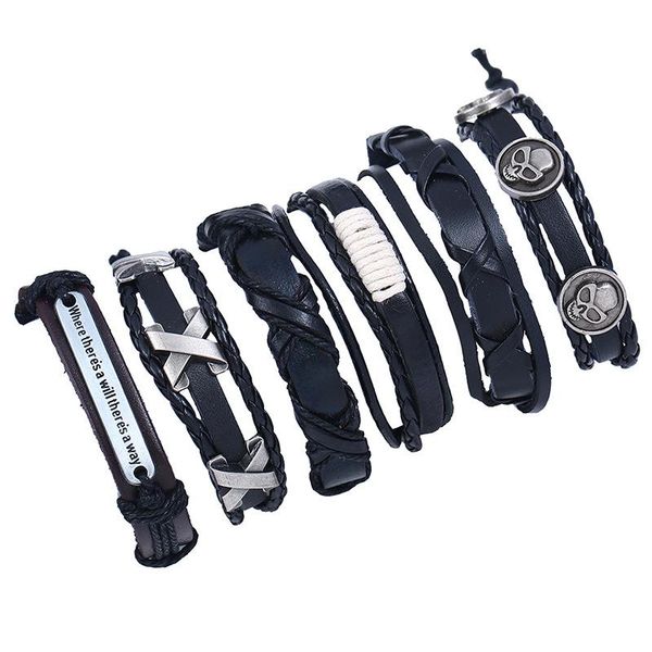 

charm bracelets western style vintage woven leather bracelet/bangle,6pcs/set, Golden;silver