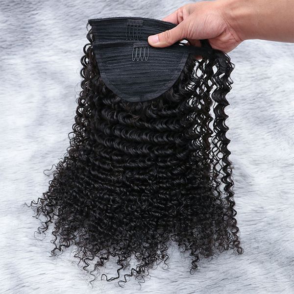

curly malaysian remy hair ponytail natural color wrap around ponytails can be dyed for women, Black