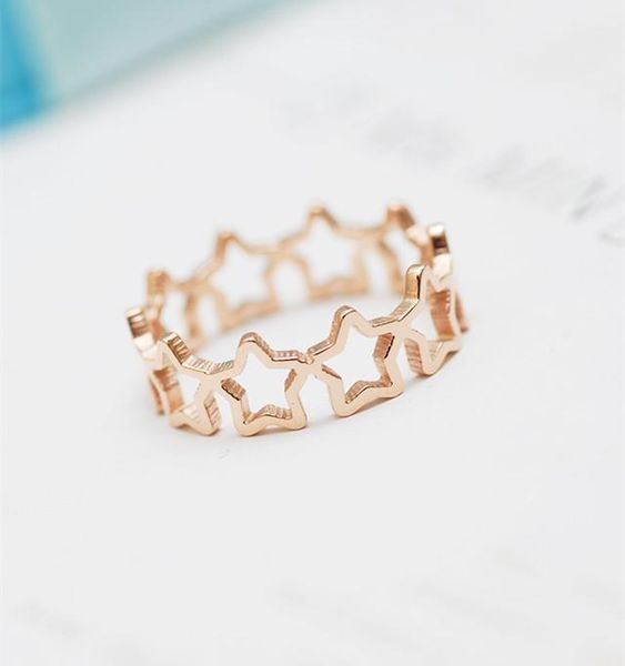 

wedding rings yun ruo 316 titanium steel jewelry hollow out star ring weeding anniversary rose gold fashion woman birthday gift never fade, Slivery;golden