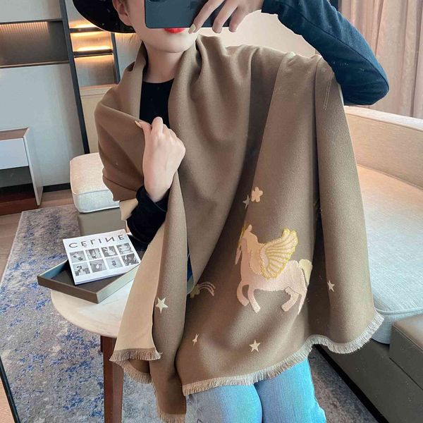 

70% off design scarf scarf female autumn 2021 imitation cashmere thickened and lengthened air conditioning shawl short beard tassel warm bib, Blue;gray