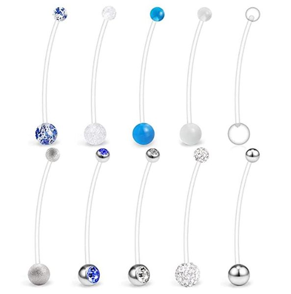 

other 5-10pcs pregnancy sport maternity flexible bioplast belly navel button ring retainer 14g 1 1/2inch (38mm), Slivery;golden