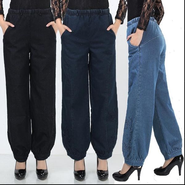 

new spring autumn womens pants jeans women trousers high elastic waist big bloomers plus size 5xl winter mother legging, Black;white