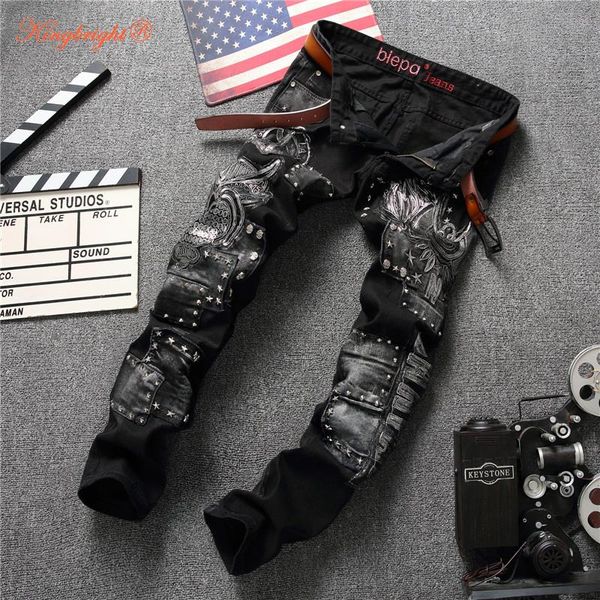 

brand new men classic blue denim pants autumn homme fashion italy fit slim cotton 2021 trousers jeans male gqcbl, Black