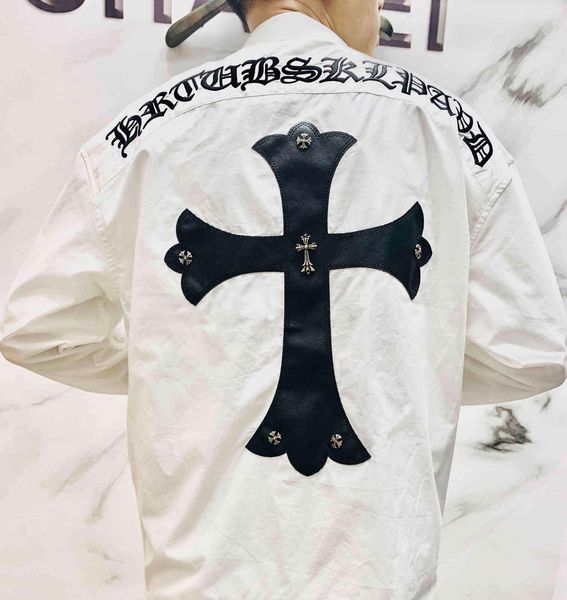

early autumn 2020 new ch sheepskin cross men's long sleeve chao brand embroidered letter coat shirt, Black