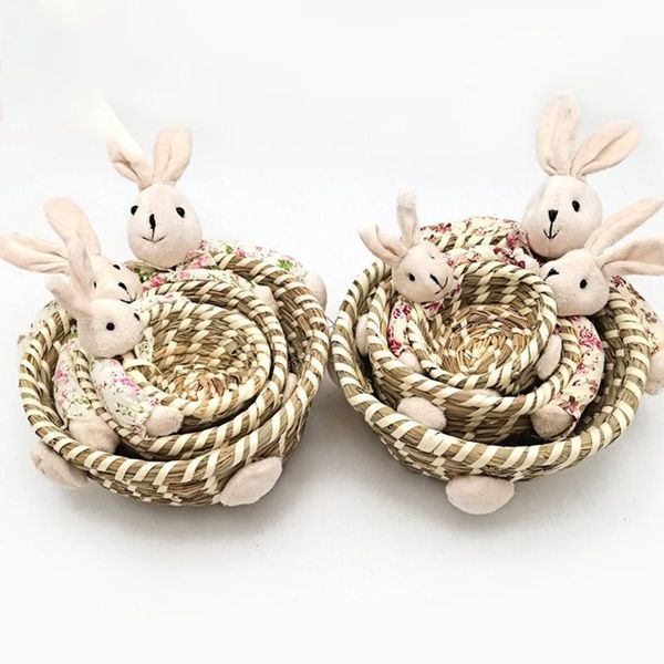 

storage bags 3pcs case with decors cute round rattan baskets organizer large capacity deskfor toiletries keys