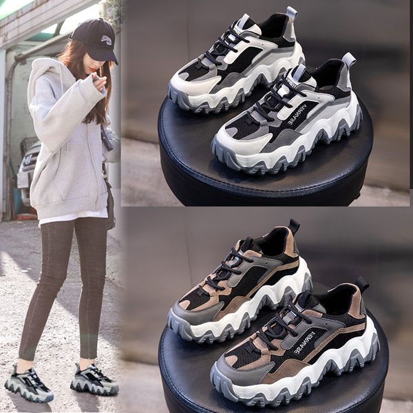 

leather daddy shoes women's 2021 autumn versatile casual sports thick soled raised shallow mouth children's, Black;white