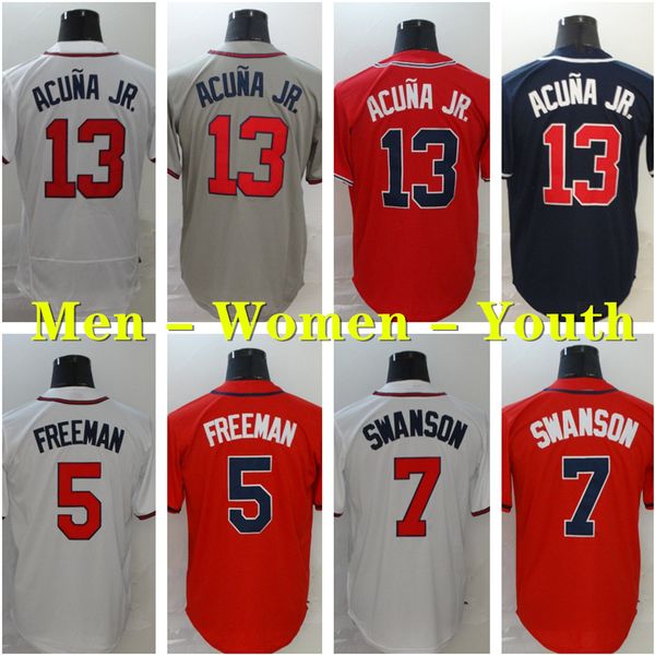 

2021 custom 20 marcell ozuna jersey 5 freddie an 7 dansby swanson 13 ronald acuña jr. 1 ozzie albies mike soroka baseball jersey, Blue;black