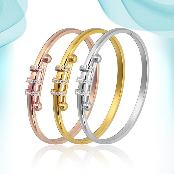 

bangle women's wrist bangles three circle titanium steel diamond horizontal bar round stick stone jewelry party holiday gifts, Black