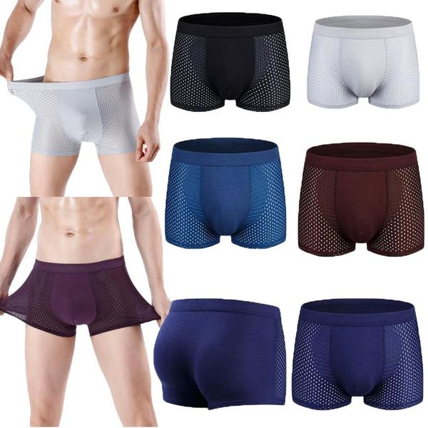 

boxer briefs underpants men ice silk soft breathable mesh stretch plus size bamboo man black grey maroon 2xl 3xl 4xl 5xl 6x, Black;white